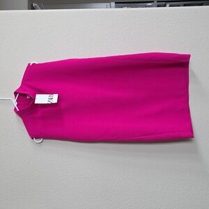 NWT Zara Hot Pink Dress Shoulder Pads Neon High Neck Sleeveless Mini Short